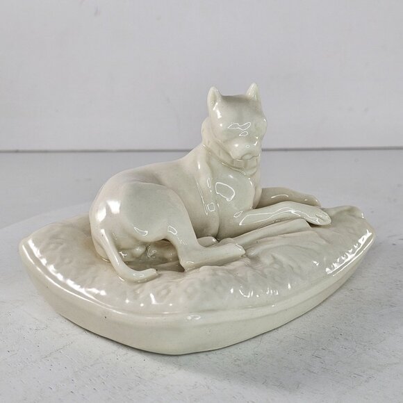 Belleek Pottery Boxer Dog Figurine On Cushion Pillow Porcelain Ireland Vintage - Picture 2 of 11